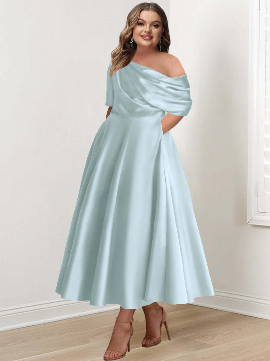 Plus Size One-Shoulder A-Line Princess Gown with Ruffles for Mothers of the Bride