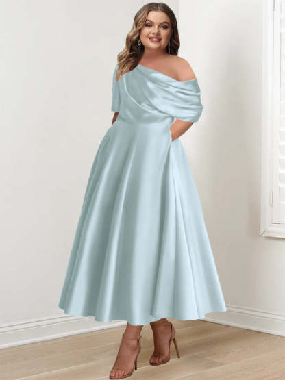 Plus Size One-Shoulder A-Line Princess Gown with Ruffles for Mothers of the Bride