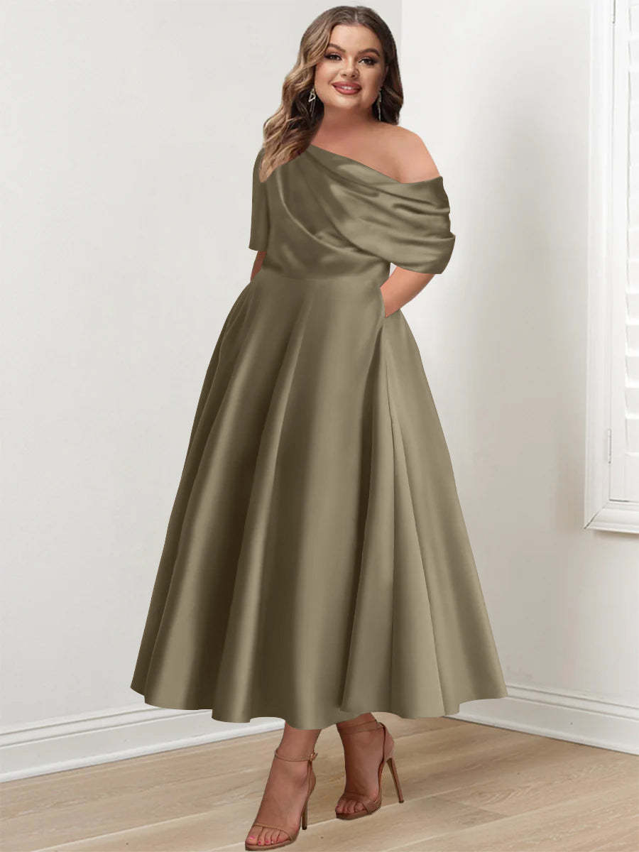 Plus Size One-Shoulder A-Line Princess Gown with Ruffles for Mothers of the Bride