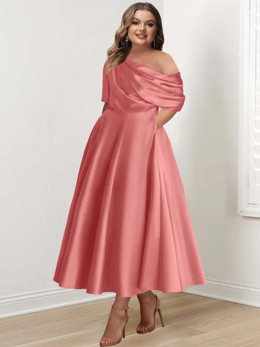 Plus Size One-Shoulder A-Line Princess Gown with Ruffles for Mothers of the Bride