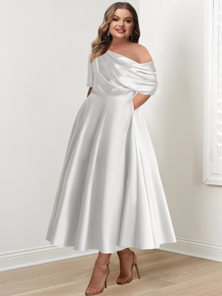Plus Size One-Shoulder A-Line Princess Gown with Ruffles for Mothers of the Bride