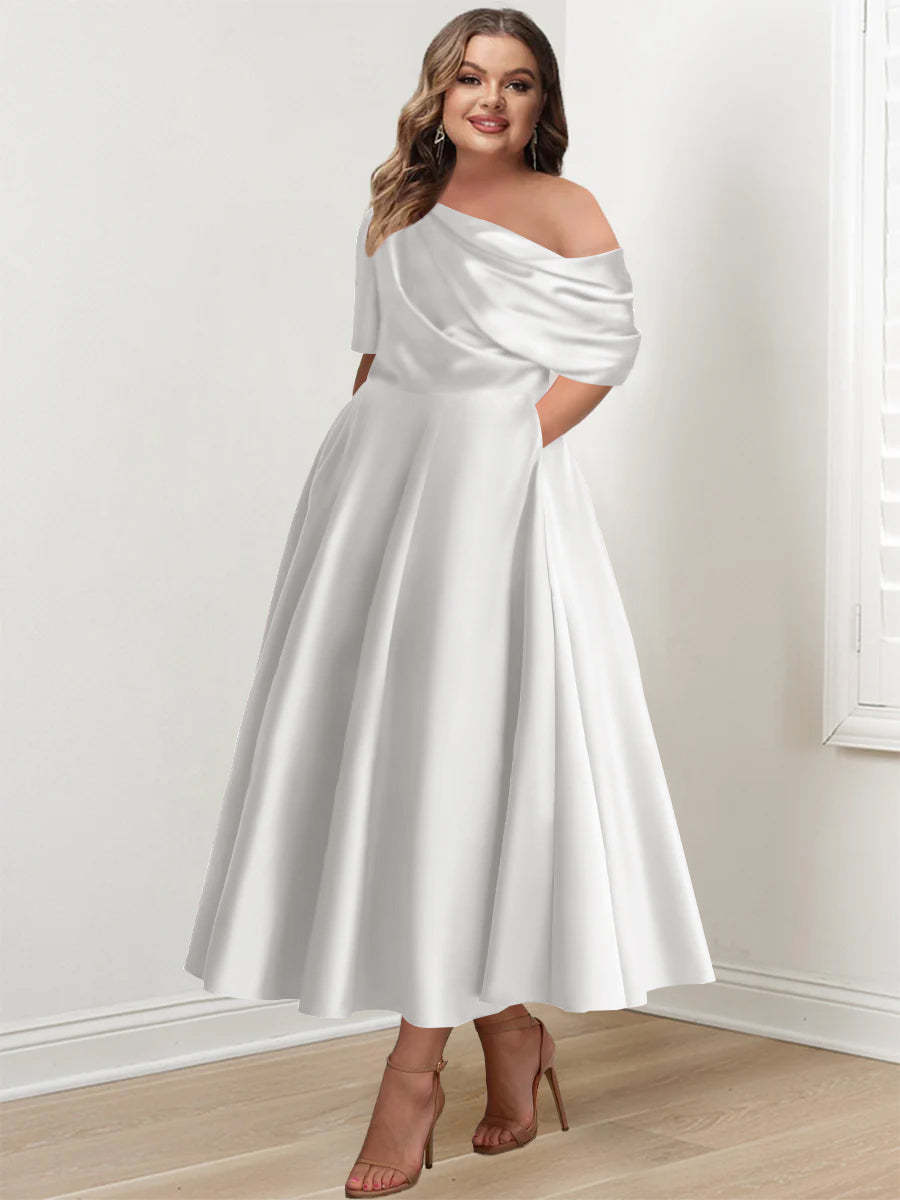 Plus Size One-Shoulder A-Line Princess Gown with Ruffles for Mothers of the Bride