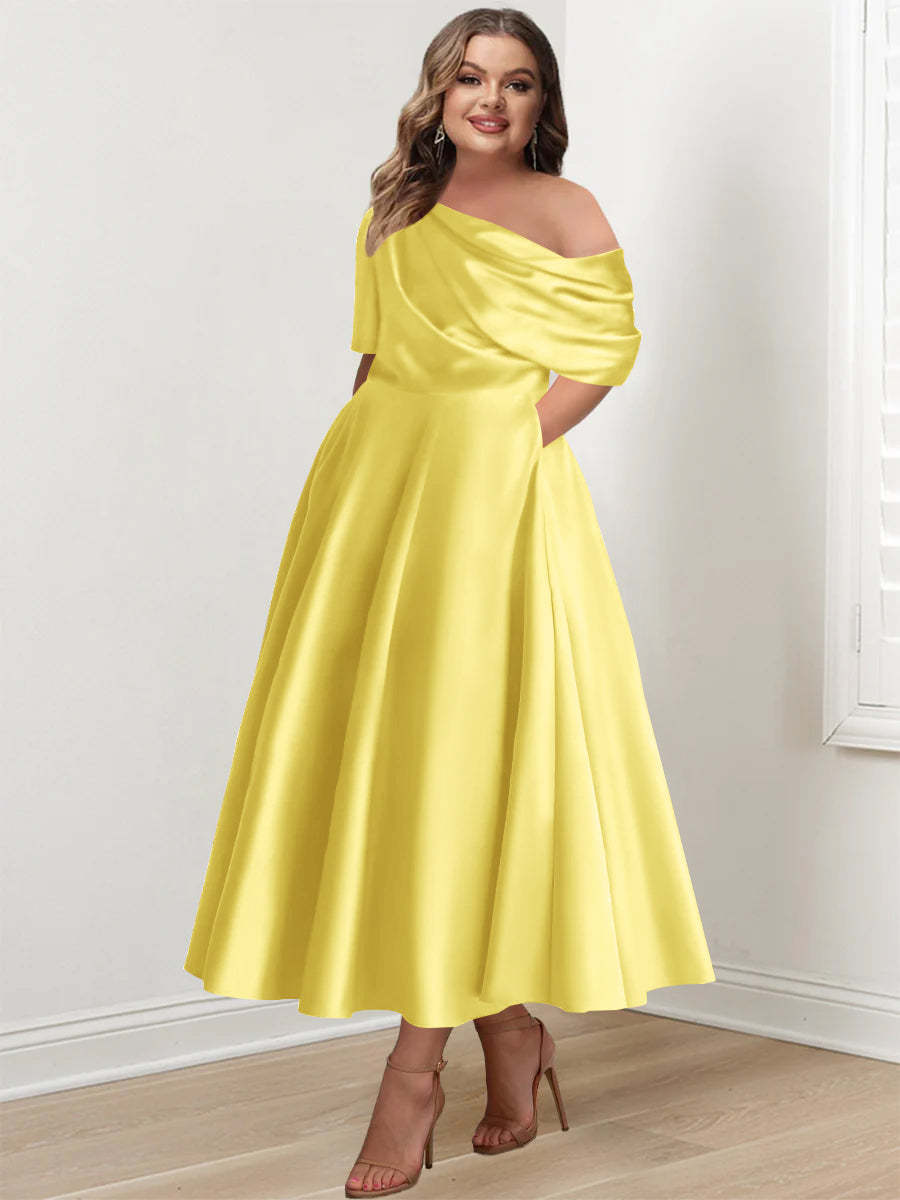 Plus Size One-Shoulder A-Line Princess Gown with Ruffles for Mothers of the Bride