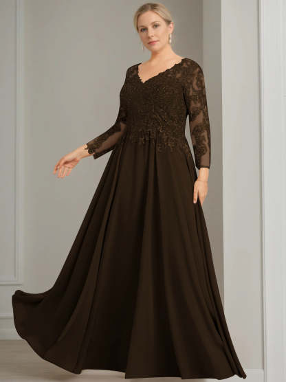 Princess A-Line V-Neck Floor-Length Plus Size Mother of the Bride Dress with 3/4 Sleeves and Sequins