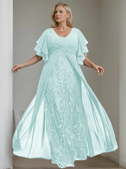 Plus Size Floor-Length A-Line Mother of the Bride Dress with V-Neck and Pleated Details