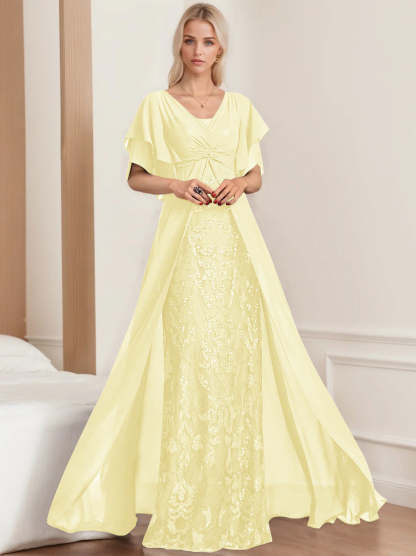 Plus Size Mother of the Bride A-Line Floor-Length Dress with V-Neck and Half Sleeves