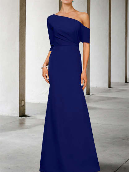 One-Shoulder A-Line Princess Gown with 3/4 Sleeves for the Mother of the Bride