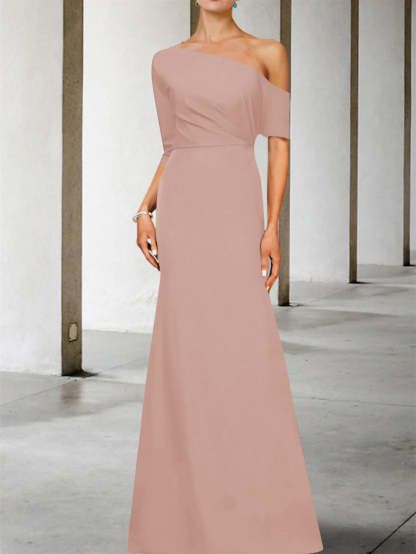 One-Shoulder A-Line Princess Gown with 3/4 Sleeves for the Mother of the Bride