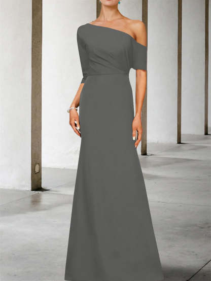 One-Shoulder A-Line Princess Gown with 3/4 Sleeves for the Mother of the Bride