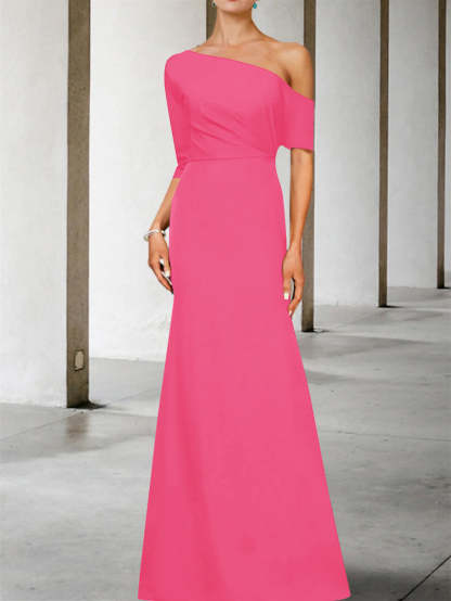 One-Shoulder A-Line Princess Gown with 3/4 Sleeves for the Mother of the Bride