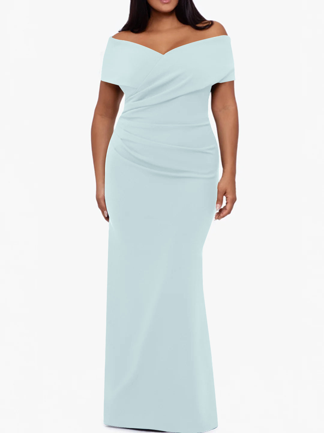 Plus Size Off-the-Shoulder Mermaid Trumpet Sleeveless Mother Of The Bride Floor-Length Dress