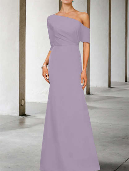 One-Shoulder A-Line Princess Gown with 3/4 Sleeves for the Mother of the Bride