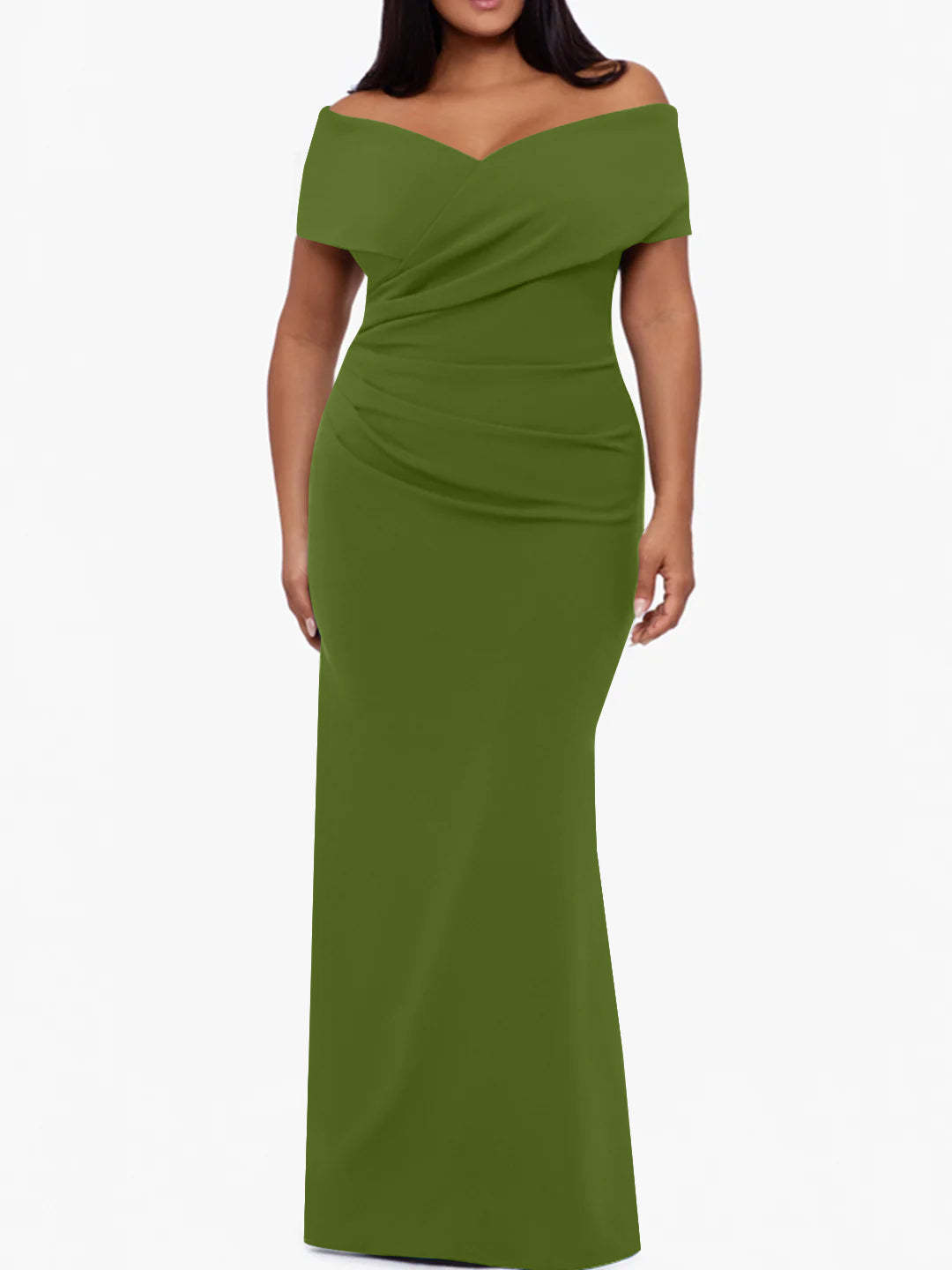 Plus Size Off-the-Shoulder Mermaid Trumpet Sleeveless Mother Of The Bride Floor-Length Dress