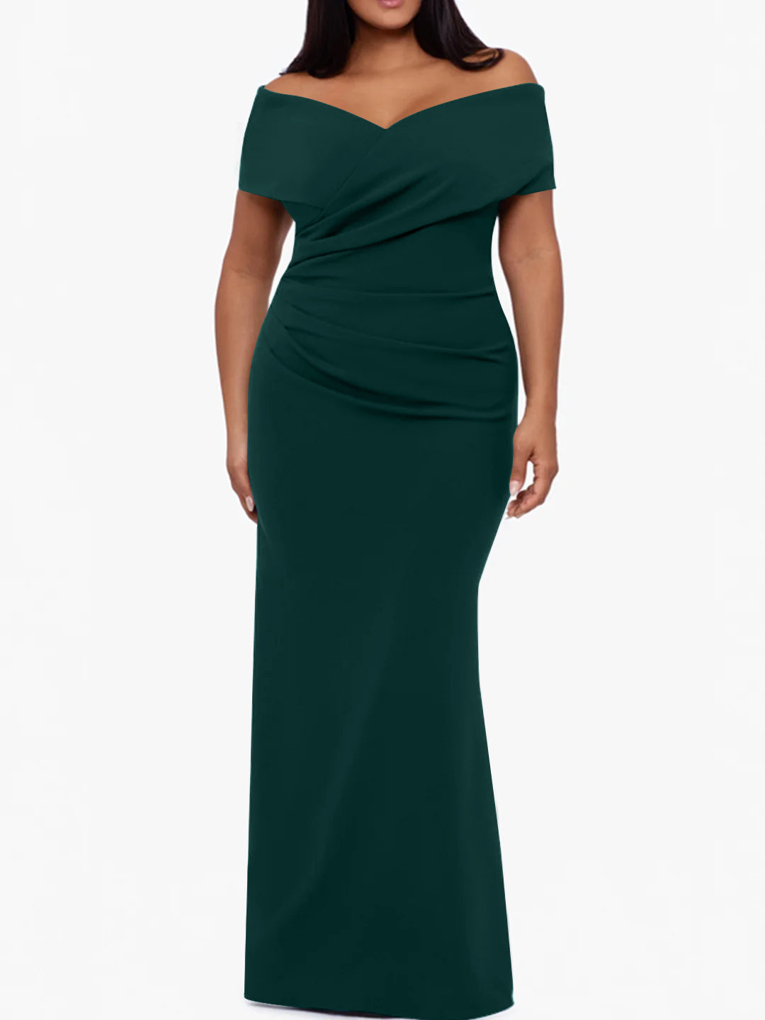 Plus Size Off-the-Shoulder Mermaid Trumpet Sleeveless Mother Of The Bride Floor-Length Dress