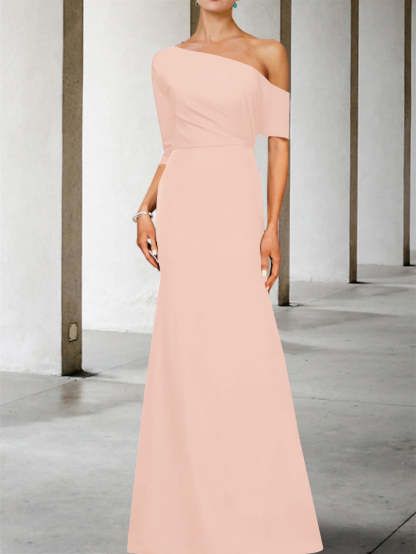One-Shoulder A-Line Princess Gown with 3/4 Sleeves for the Mother of the Bride