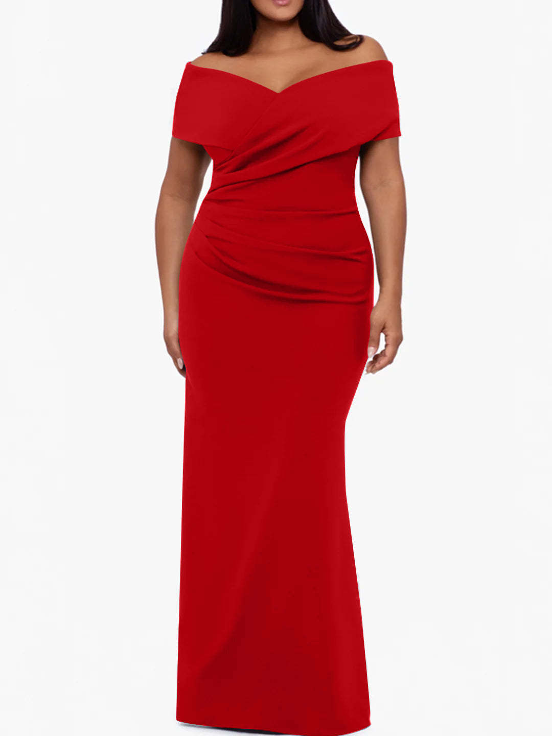 Plus Size Off-the-Shoulder Mermaid Trumpet Sleeveless Mother Of The Bride Floor-Length Dress