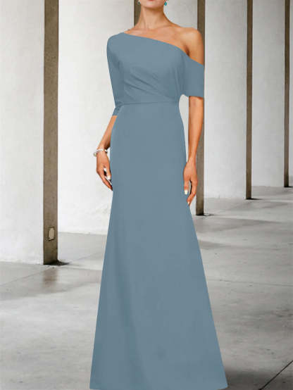 One-Shoulder A-Line Princess Gown with 3/4 Sleeves for the Mother of the Bride