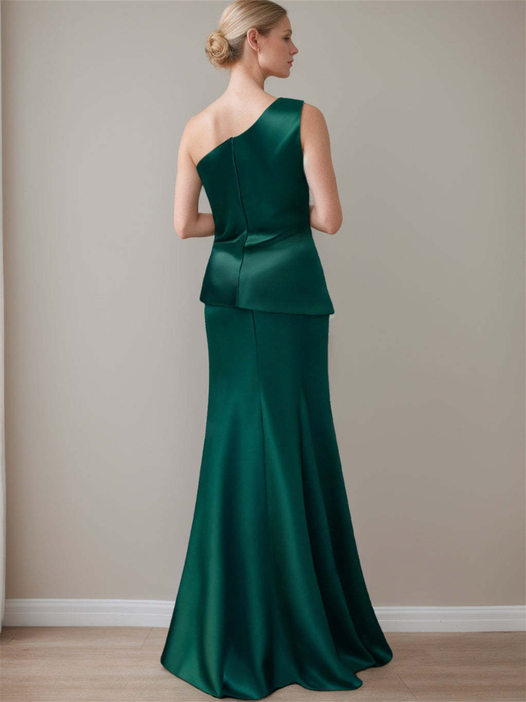 Satin Floor-Length Sleeveless One-Shoulder Bow Gown for the Mother of the Bride