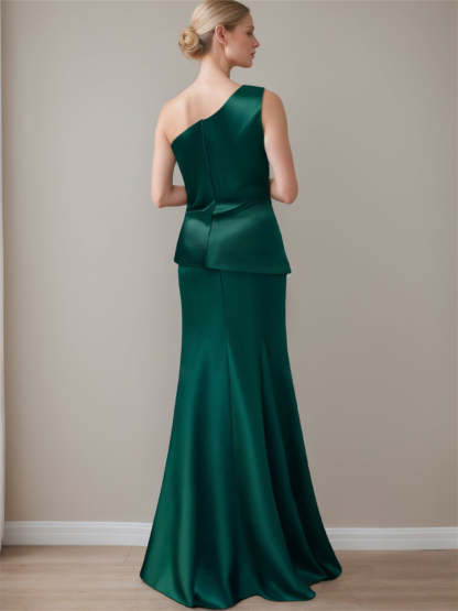 Satin Floor-Length Sleeveless One-Shoulder Bow Gown for the Mother of the Bride