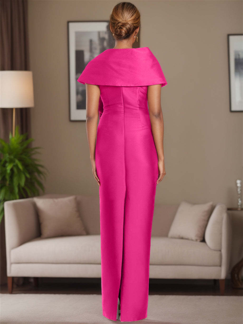 Satin Floor-Length Sleeveless Asymmetrical Bow(s) Mother of the Bride Sheath/Column Dress