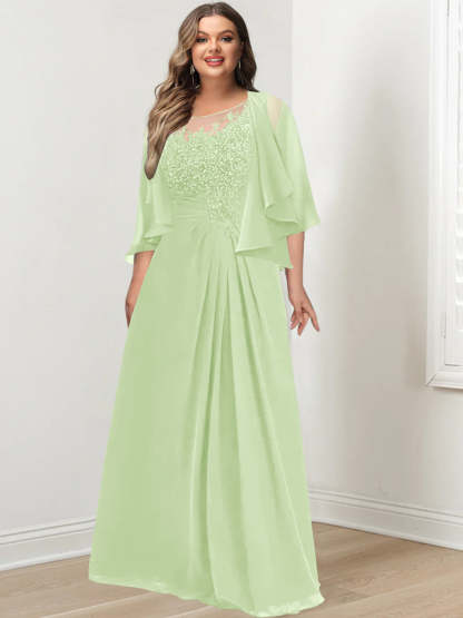 Plus Size Mother of the Bride A-Line Princess Scoop Floor-Length Dress with Pleated & Sequins