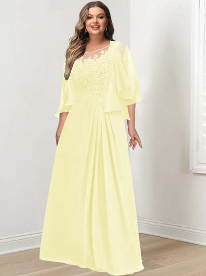 Plus Size Mother of the Bride A-Line Princess Scoop Floor-Length Dress with Pleated & Sequins