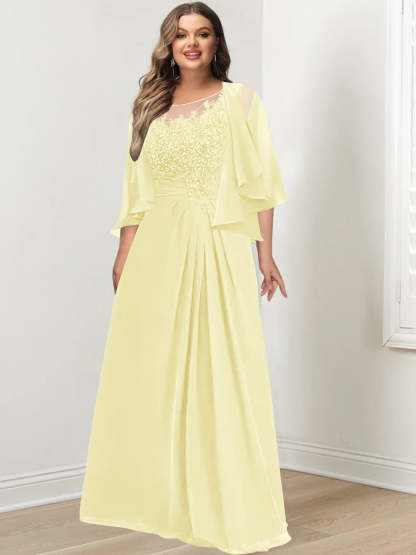 Plus Size Mother of the Bride A-Line Princess Scoop Floor-Length Dress with Pleated & Sequins