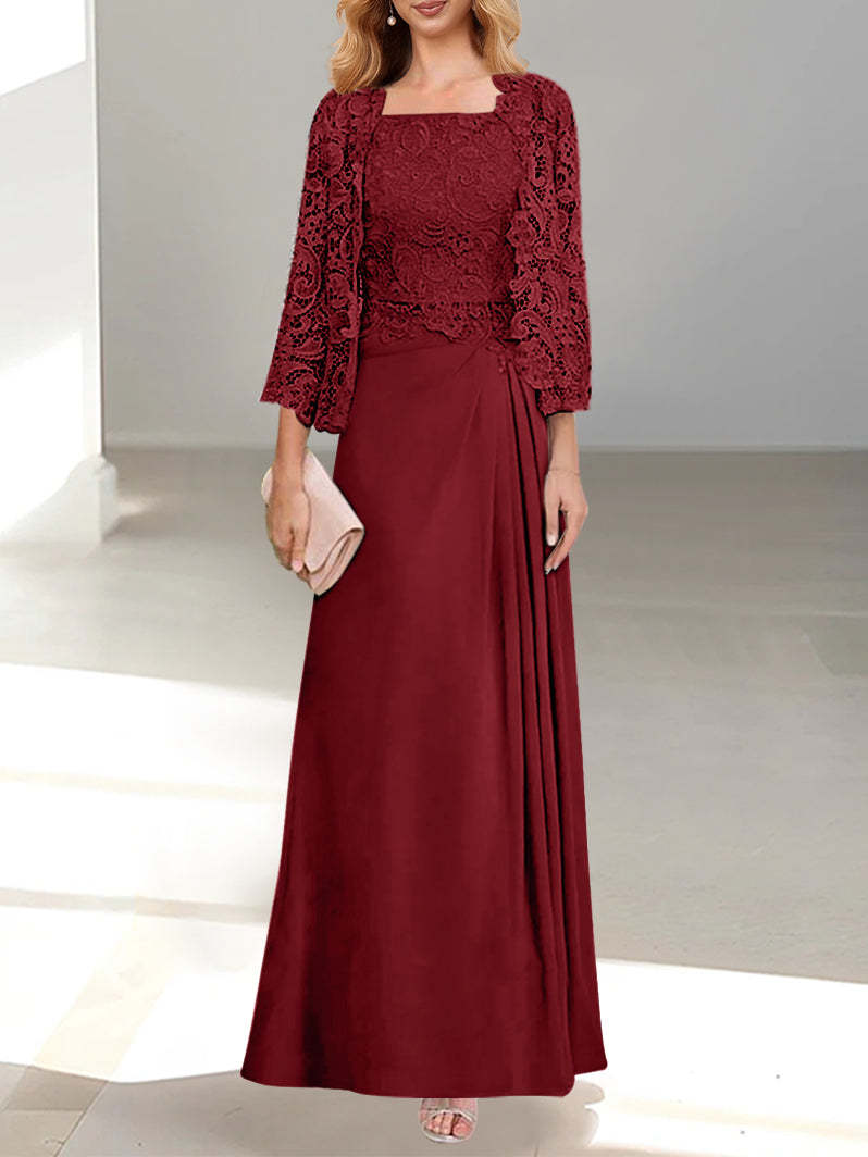 2 A-Line/Princess Scoop Mother of the Bride Dresses with Pleated & Lace Appliques Floor-Length