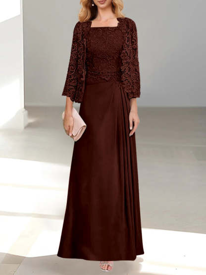 2 A-Line/Princess Scoop Mother of the Bride Dresses with Pleated & Lace Appliques Floor-Length