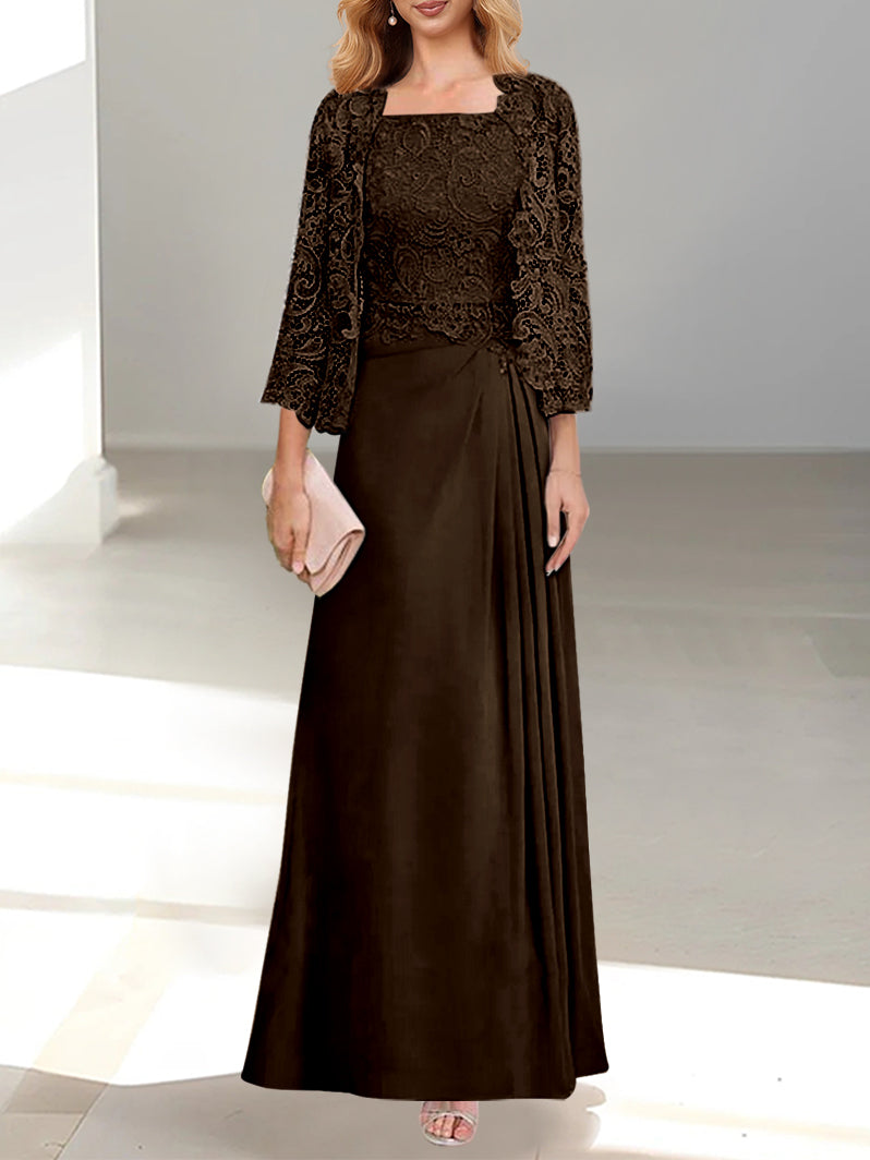 2 A-Line/Princess Scoop Mother of the Bride Dresses with Pleated & Lace Appliques Floor-Length