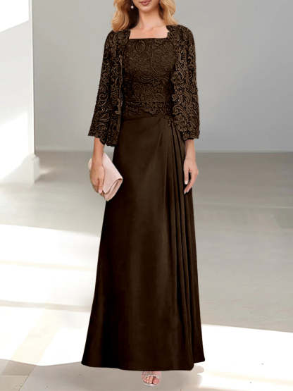 2 A-Line/Princess Scoop Mother of the Bride Dresses with Pleated & Lace Appliques Floor-Length