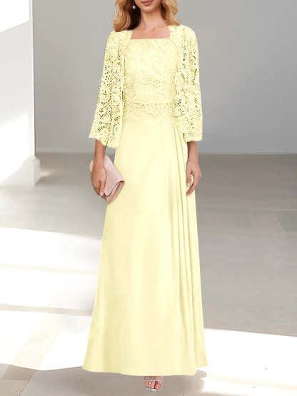 2 A-Line/Princess Scoop Mother of the Bride Dresses with Pleated & Lace Appliques Floor-Length