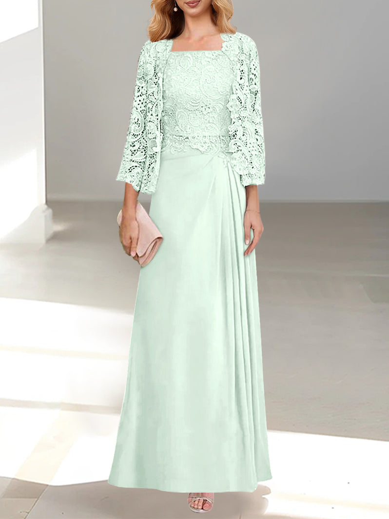 2 A-Line/Princess Scoop Mother of the Bride Dresses with Pleated & Lace Appliques Floor-Length