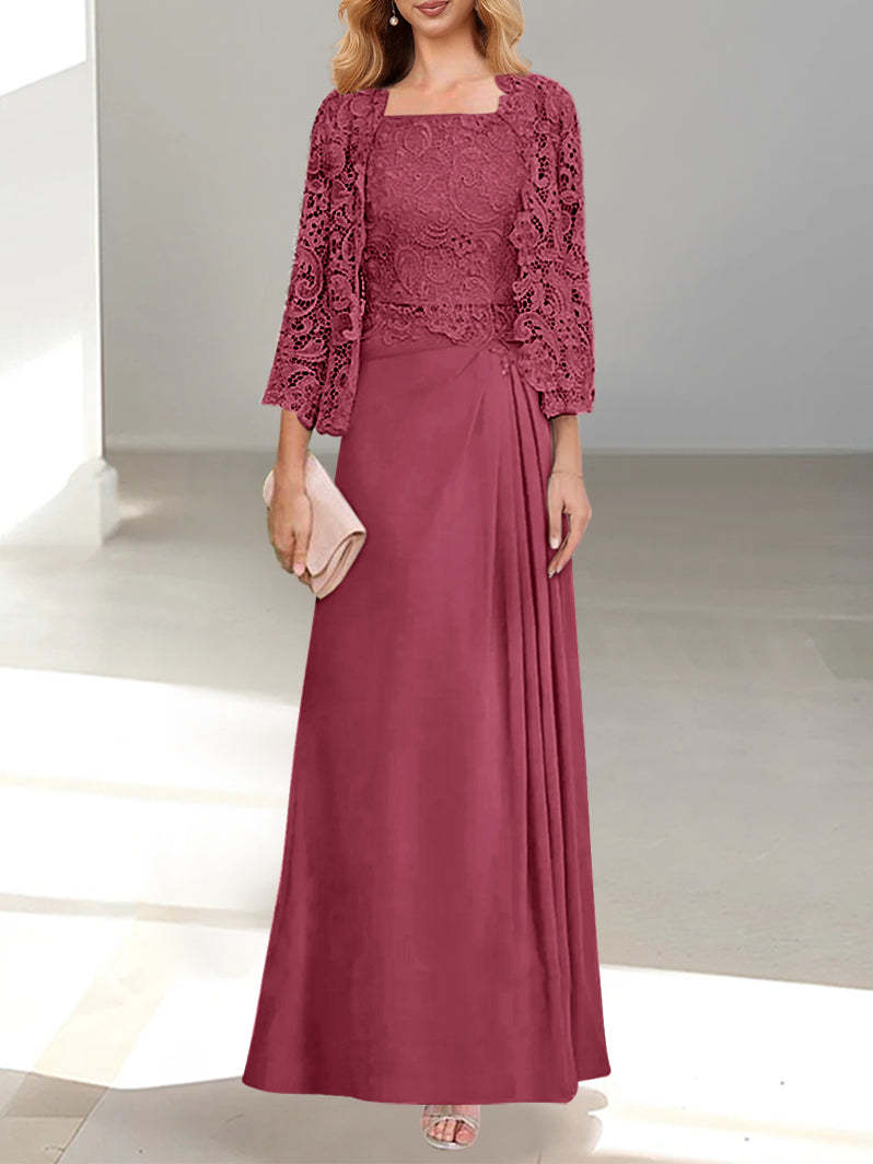 2 A-Line/Princess Scoop Mother of the Bride Dresses with Pleated & Lace Appliques Floor-Length