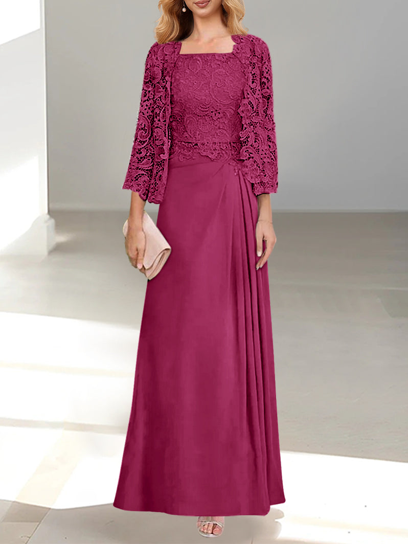 2 A-Line/Princess Scoop Mother of the Bride Dresses with Pleated & Lace Appliques Floor-Length