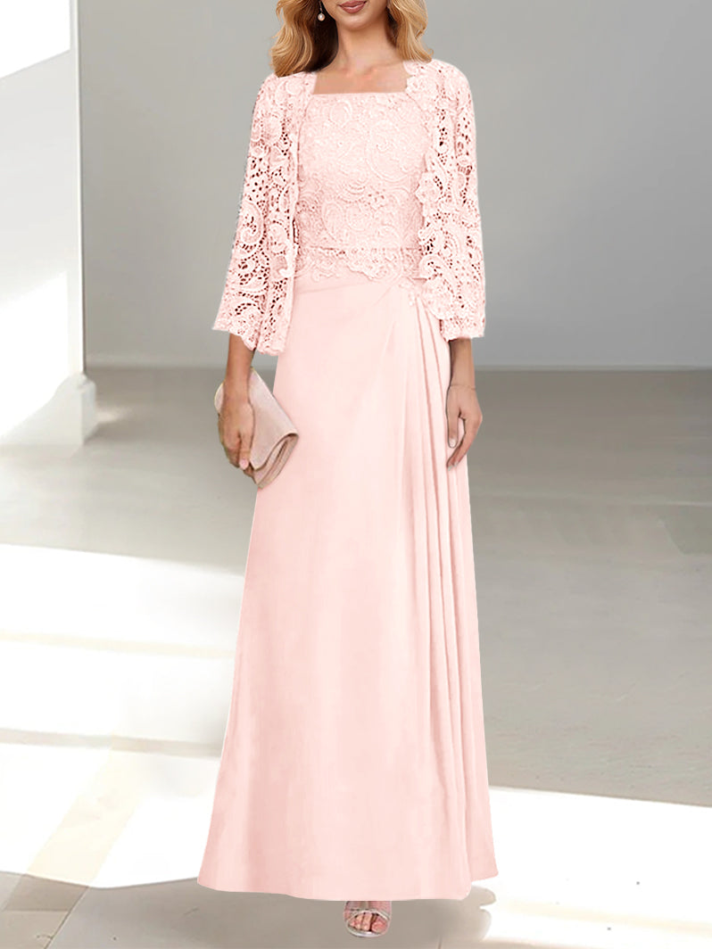 2 A-Line/Princess Scoop Mother of the Bride Dresses with Pleated & Lace Appliques Floor-Length