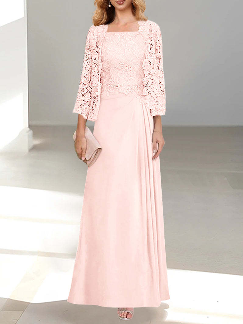 2 A-Line/Princess Scoop Mother of the Bride Dresses with Pleated & Lace Appliques Floor-Length