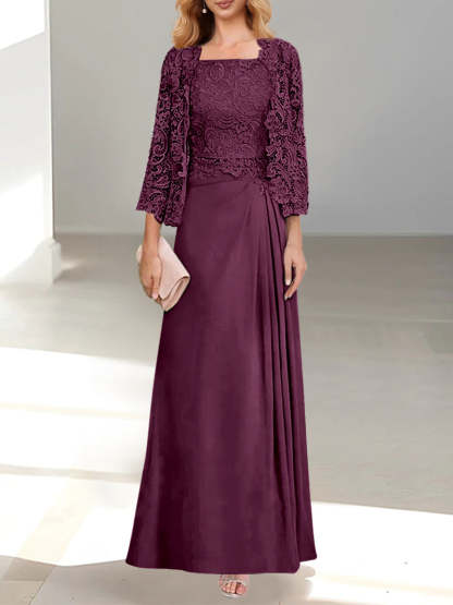 2 A-Line/Princess Scoop Mother of the Bride Dresses with Pleated & Lace Appliques Floor-Length