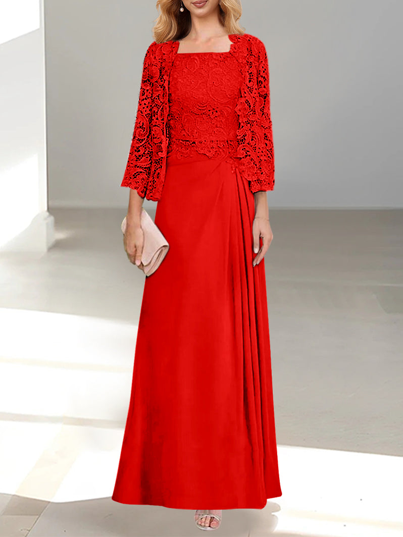 2 A-Line/Princess Scoop Mother of the Bride Dresses with Pleated & Lace Appliques Floor-Length