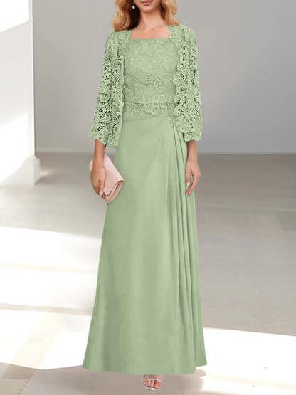 2 A-Line/Princess Scoop Mother of the Bride Dresses with Pleated & Lace Appliques Floor-Length