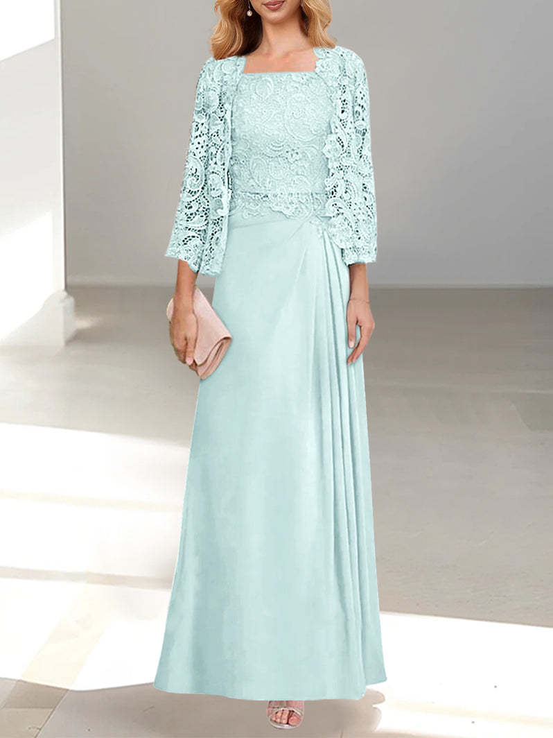 2 A-Line/Princess Scoop Mother of the Bride Dresses with Pleated & Lace Appliques Floor-Length