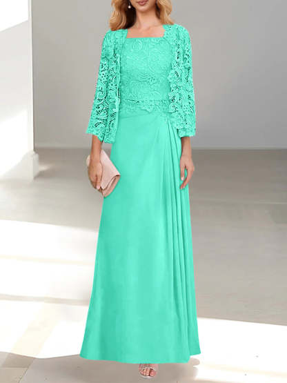 2 A-Line/Princess Scoop Mother of the Bride Dresses with Pleated & Lace Appliques Floor-Length