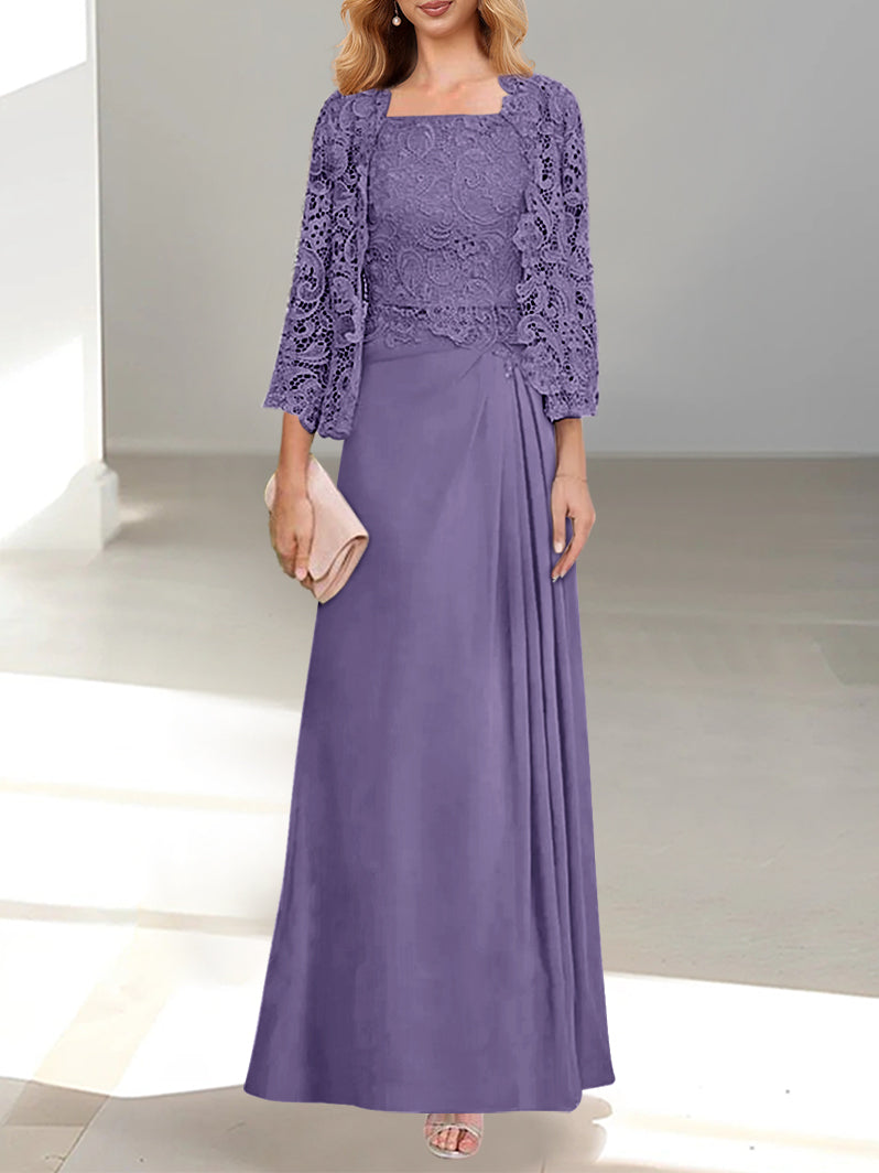 2 A-Line/Princess Scoop Mother of the Bride Dresses with Pleated & Lace Appliques Floor-Length