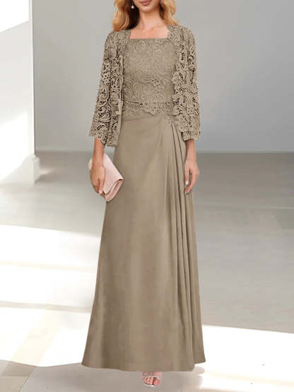 2 A-Line/Princess Scoop Mother of the Bride Dresses with Pleated & Lace Appliques Floor-Length