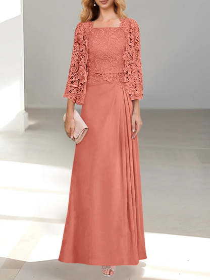 2 A-Line/Princess Scoop Mother of the Bride Dresses with Pleated & Lace Appliques Floor-Length