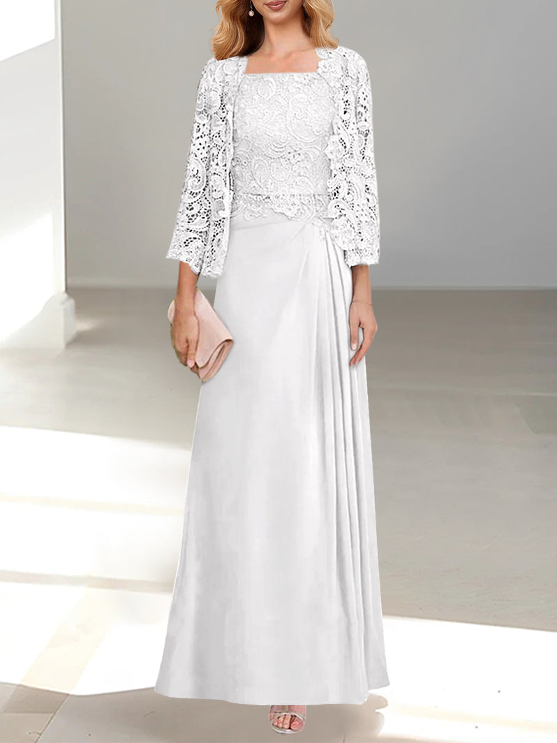 2 A-Line/Princess Scoop Mother of the Bride Dresses with Pleated & Lace Appliques Floor-Length