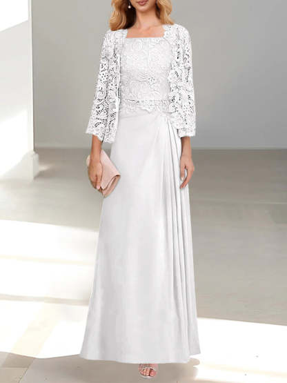 2 A-Line/Princess Scoop Mother of the Bride Dresses with Pleated & Lace Appliques Floor-Length