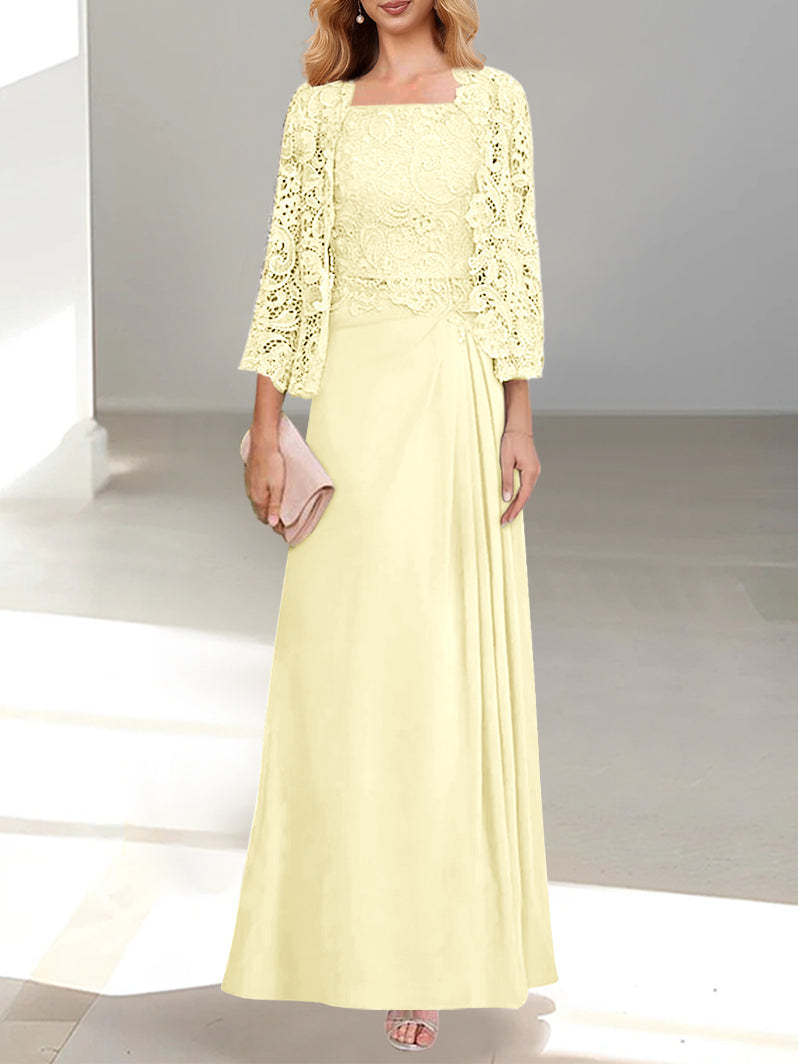 2 A-Line/Princess Scoop Mother of the Bride Dresses with Pleated & Lace Appliques Floor-Length