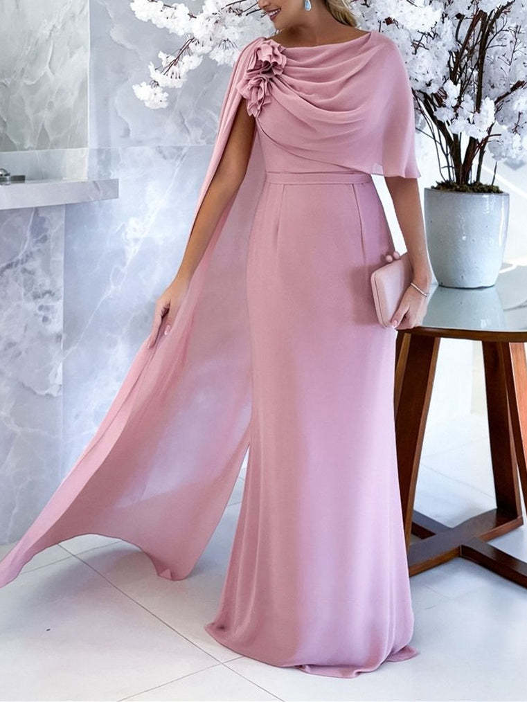 Floor-Length Sleeveless Cowl Neck Sheath Mother of the Bride Dress with Floral Detail