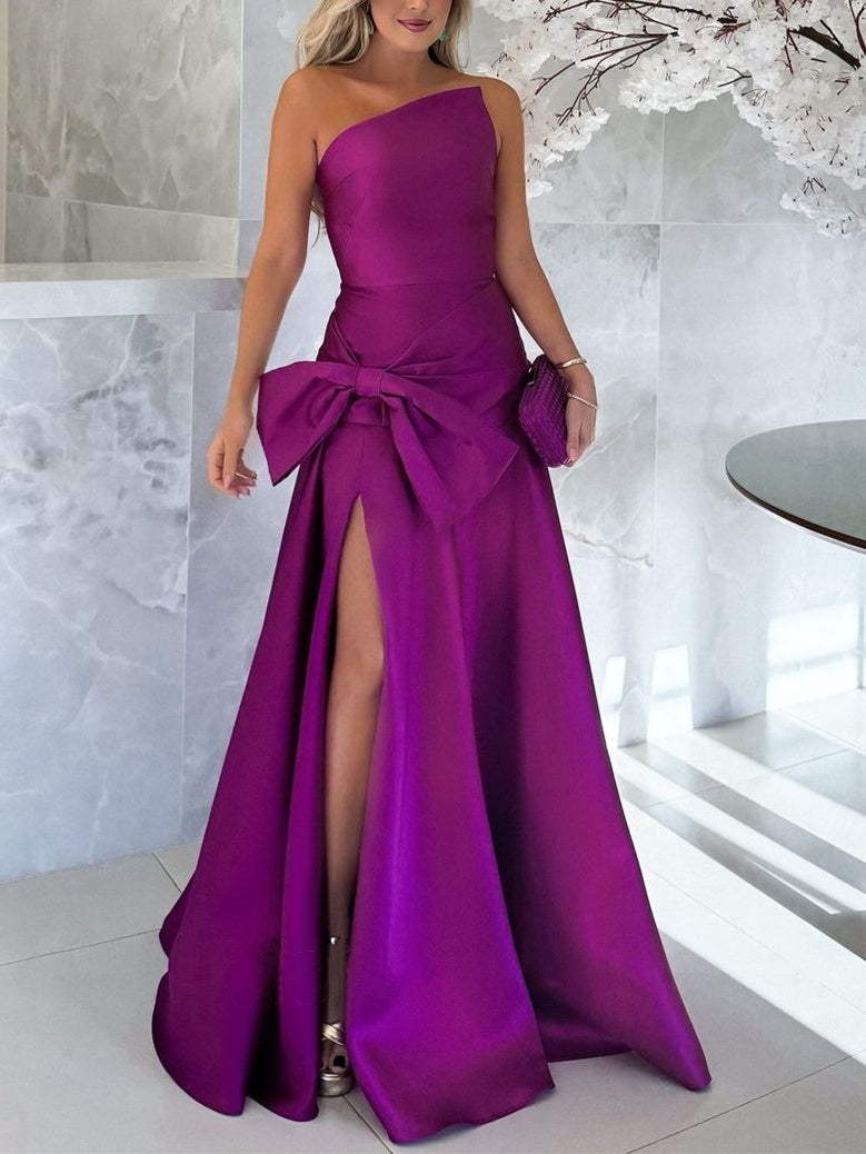One-Shoulder Sleeveless A-Line Floor-Length Mother of the Bride Dress with Side Split